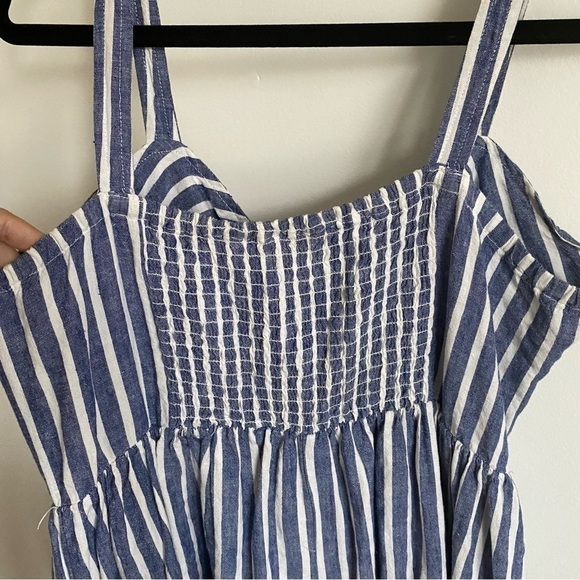 JOE Fresh Midi Linen Blend Front Know Striped Dress in Blue and White • M Medium - Picture 3 of 6